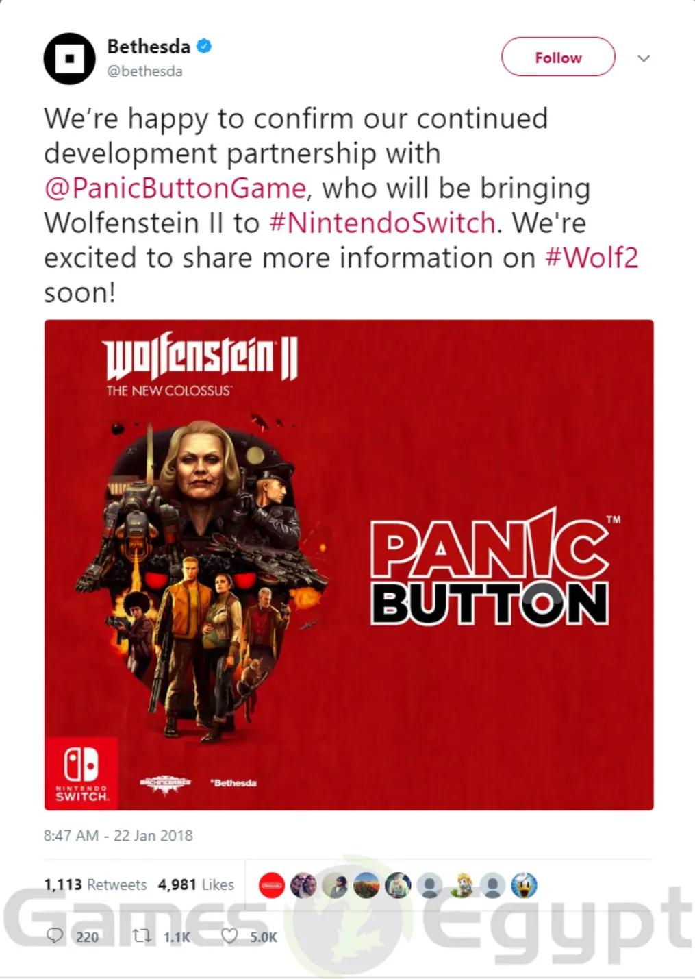 Bethesda تؤكد أن فريق التطوير Panic Button هو المسؤول عن نسخة جهاز Switch من لعبة التصويب Wolfenstein II