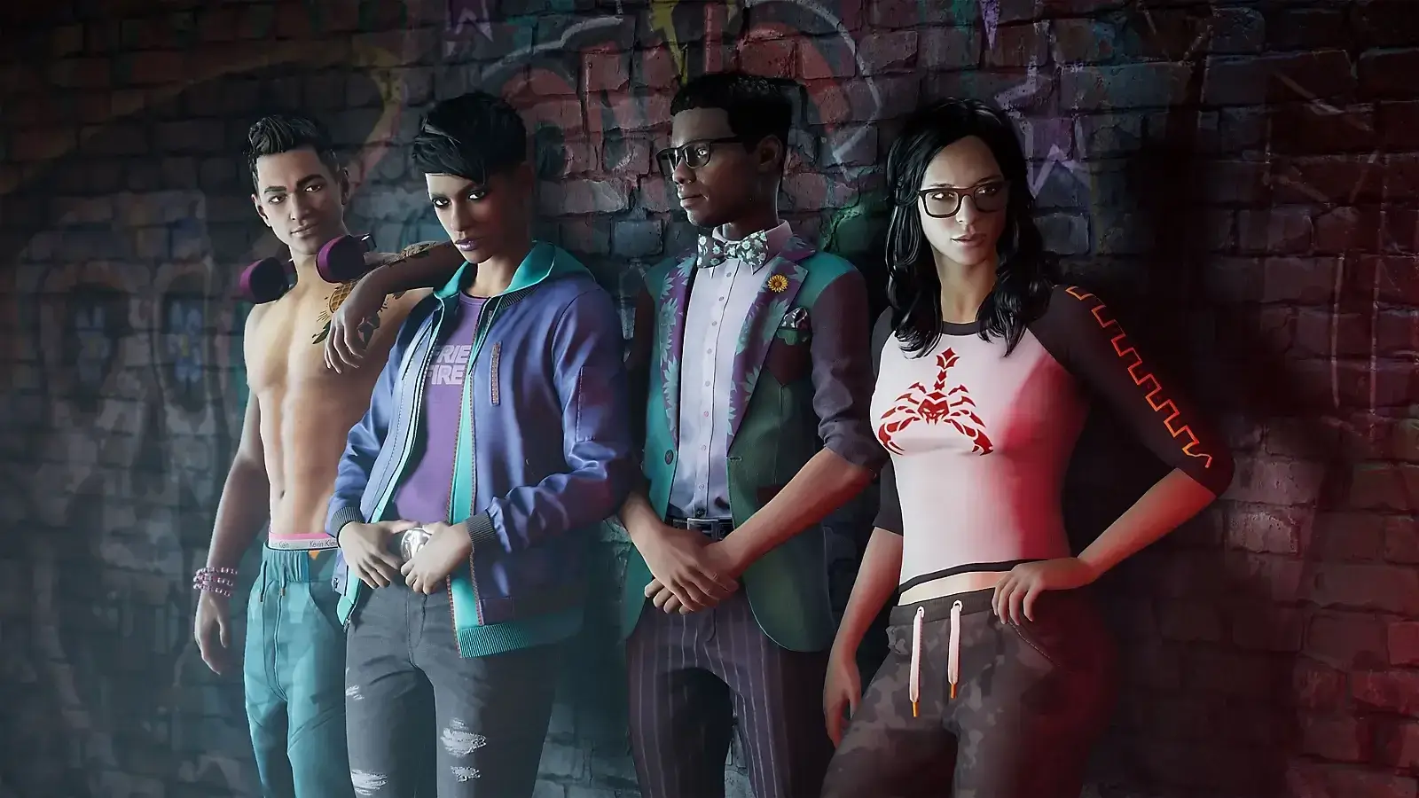 A screenshot of the gang in Saints Row