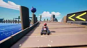 A screenshot of a kart avoiding obstacle