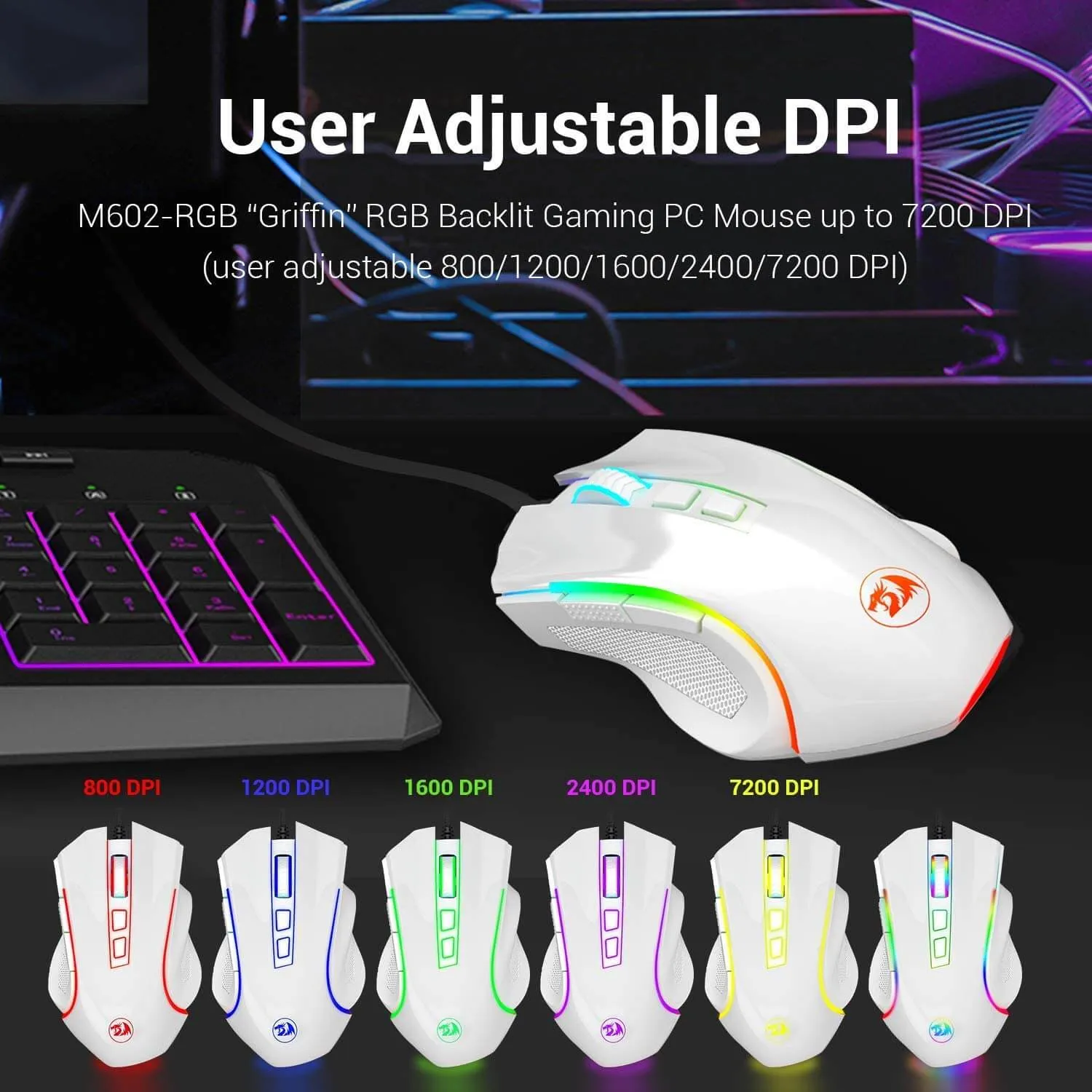 Redragon M607 Griffin RGB Backlit Gaming PC Mouse - Black