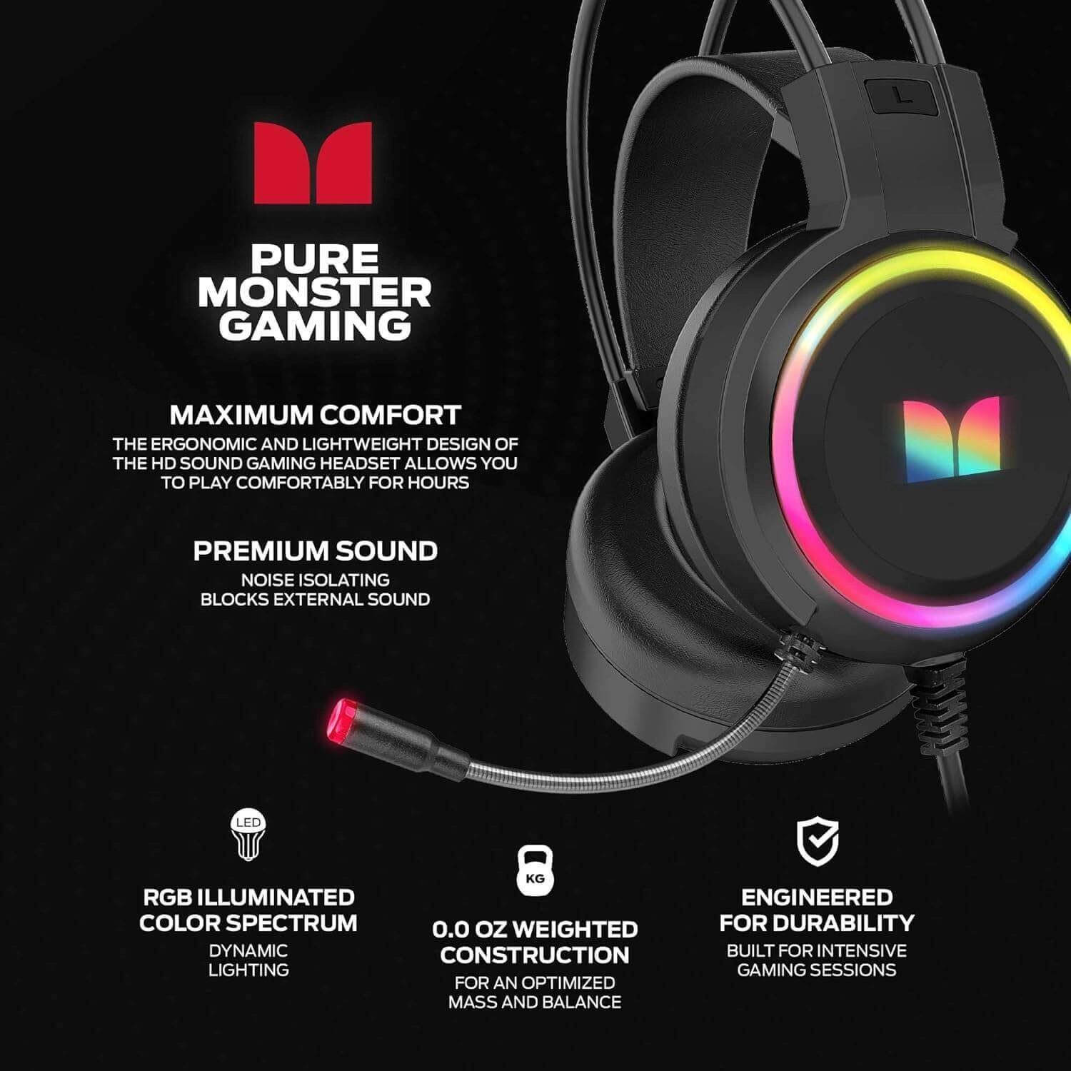 Monster G902 Wired RGB Gaming Headset - Black  for sale in Egypt from Games2Egypt