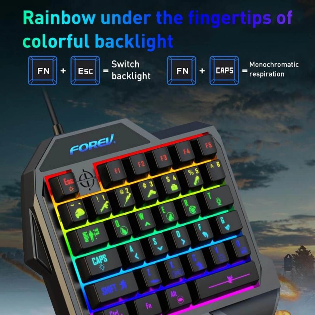 Forev F6 Single Handed Rainbow Wired Gaming Keybaord - Black  for sale in Egypt from Games2Egypt