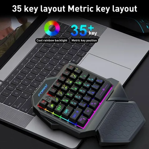 Forev F6 Single Handed Rainbow Wired Gaming Keybaord - Black