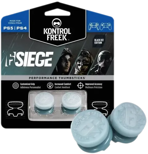 Six (6) Siege Analog Freek and Grips for PS5 and PS4- Blue (Black Ice)