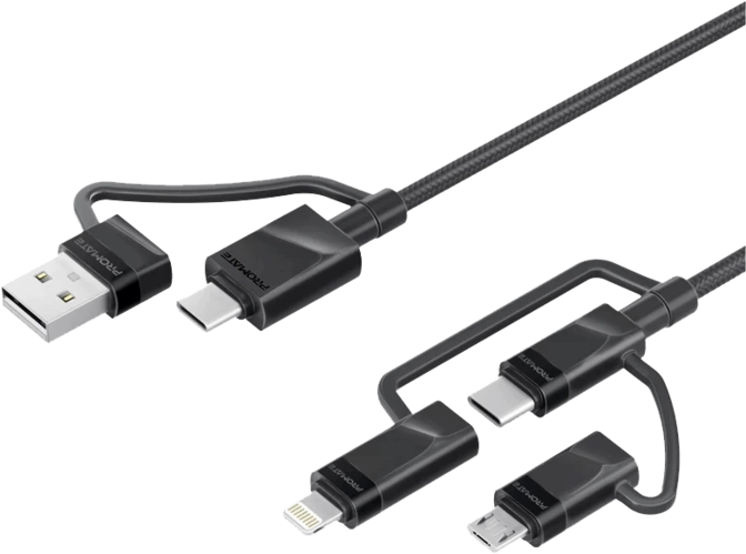 Promate PENTAPOWER 6-in-1 Cable 60W TYPE-A/C to Micro/TYPE-C/Lightning (1.2m)