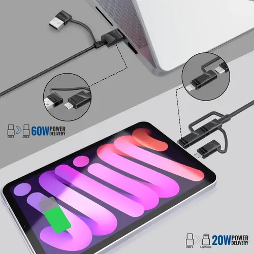 بروميت بنتا باور كابل 6 في 1 60 واط TYPE-A/C إلى Micro/TYPE-C/Lightning (1.2 متر)