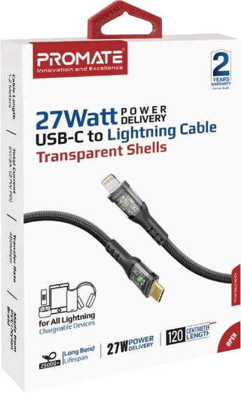 Promate TRANSLINE-CI 27W Ultra-Fast Type-C to Lightning Cable (1.2m)  for sale in Egypt from Games2Egypt