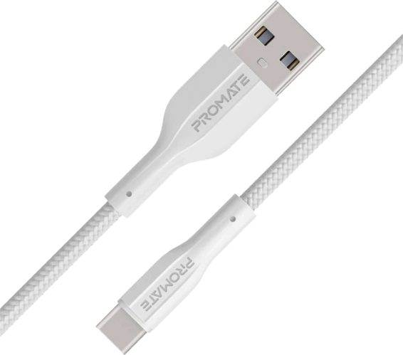 Promate XCORD-AC Super-Flexible USB-A to USB-C Cable (1m) - White