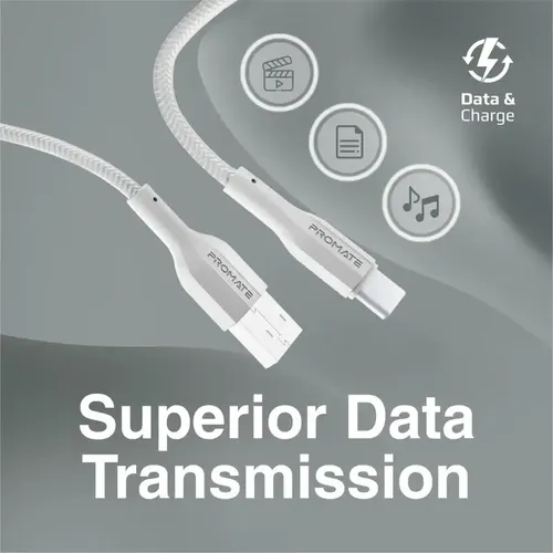 كابل إكس كورد-إيه سي فائق المرونة من USB-A إلى USB-C من بروميت (1 متر) - أبيض