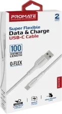 Promate XCORD-AC Super-Flexible USB-A to USB-C Cable (1m) - White