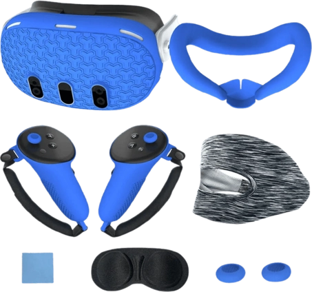 VR Full Set Silicone Cover (7 Pieces) For Meta/Oculus Quest 3 - Blue