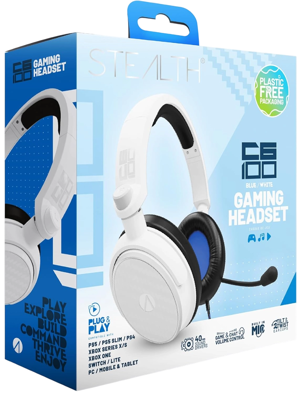 STEALTH C6-100 Wired Gaming headset - White & Blue Over Ear  for sale in Egypt from Games2Egypt