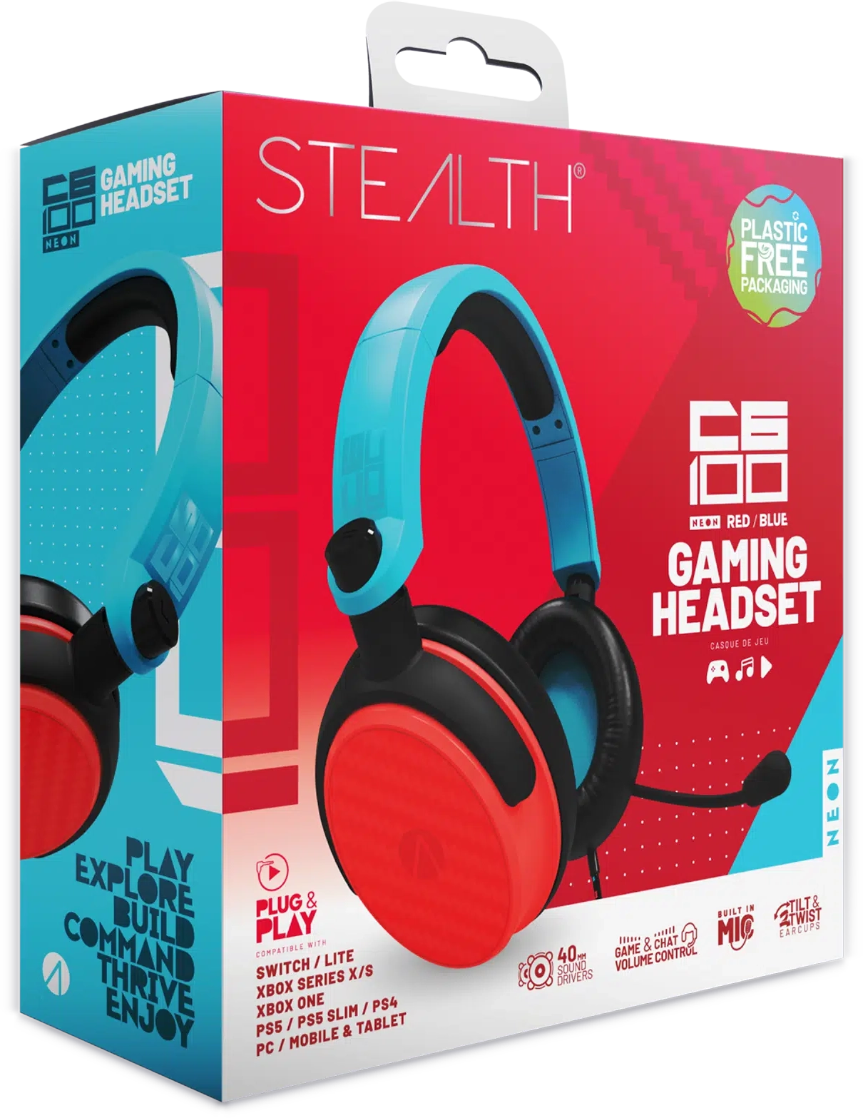 STEALTH C6-100 Wired Gaming headset -Neon Blue & Red  for sale in Egypt from Games2Egypt