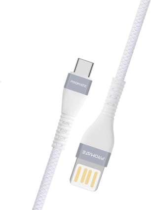 Promate Reversible Cable Zinc Alloy Anti-Break TPE with Braiding Effect - White