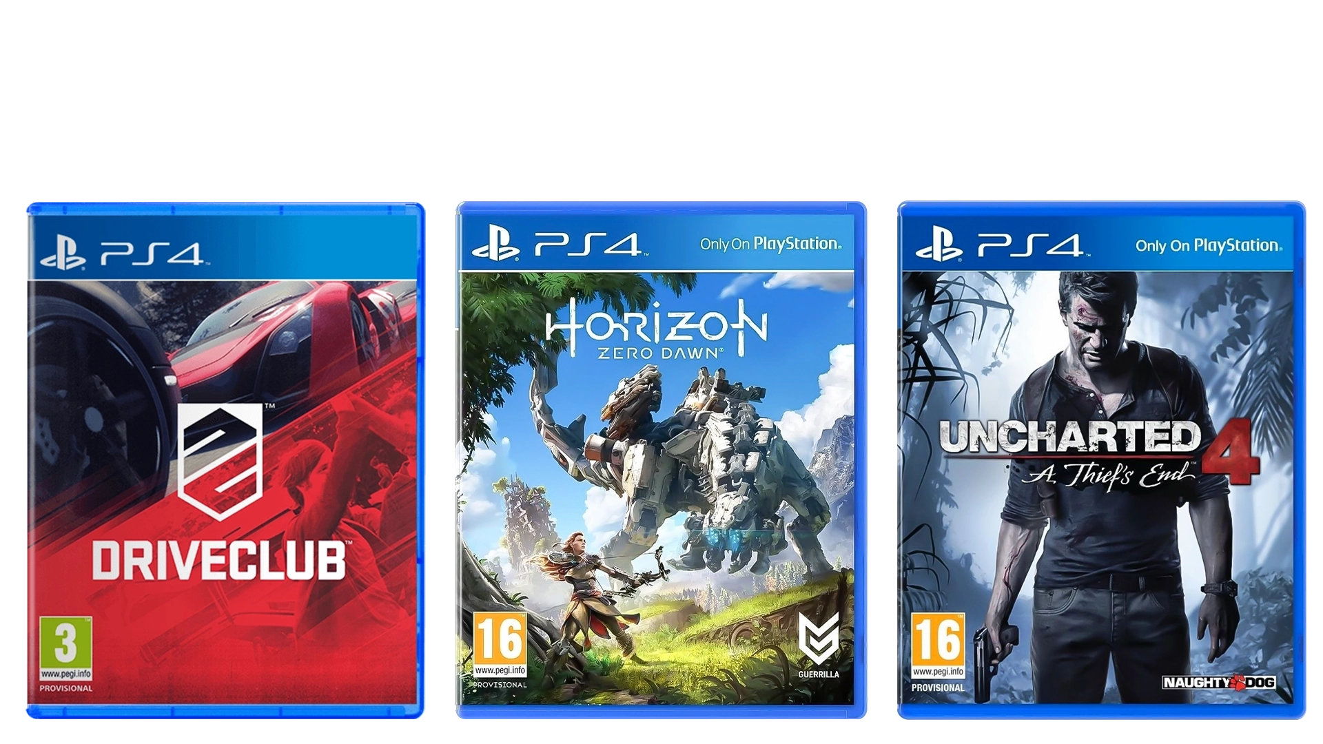 Exclusive Bundle - Uncharted 4, Horizon Zero Dawn, Driveclub - PS4  for sale in Egypt from Games2Egypt