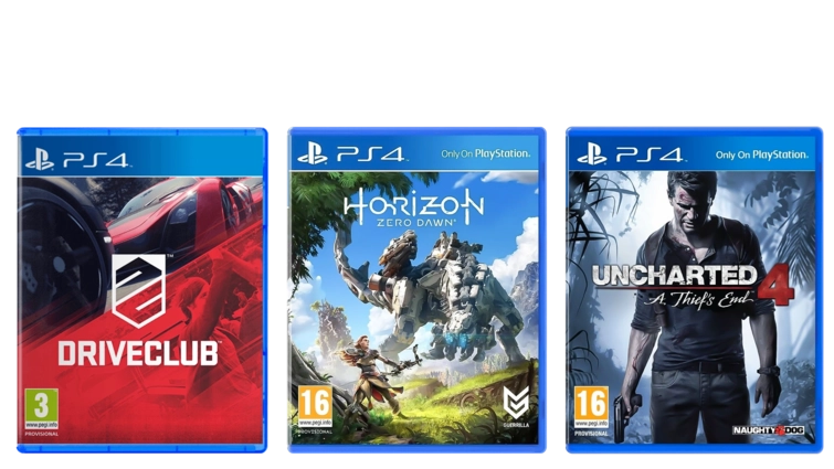 Exclusive Bundle - Uncharted 4, Horizon Zero Dawn, Driveclub - PS4