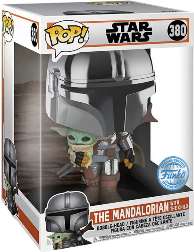 Funko Pop! Jumbo Star Wars - The Mandalorian With Din Grogu (Baby Yoda) - Metallic   for sale in Egypt from Games2Egypt