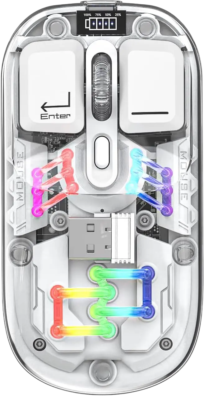 Transparent Wireless Dual-Mode RGB Bluetooth Mouse - White  for sale in Egypt from Games2Egypt