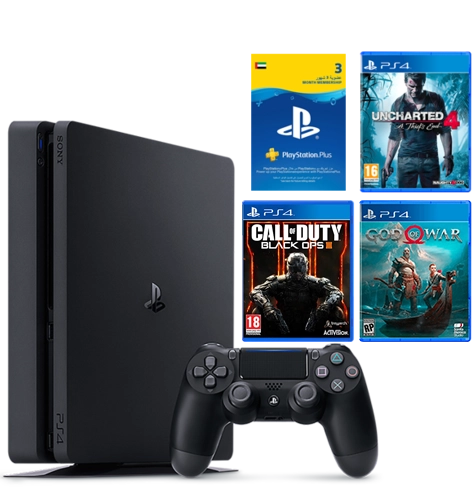 PlayStation 4 500GB SLIM + 3 GAMES & 90 DAYS PSN UAE  for sale in Egypt from Games2Egypt