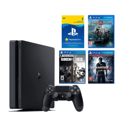 PS4 SLIM 500GB BUNDLE (GOD OF WAR, UNCHARTED 4, RAINBOW SIX SIEGE)