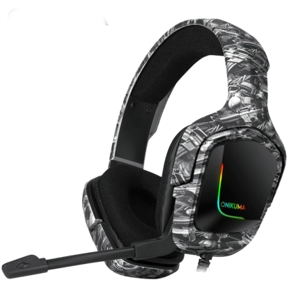 Onikuma K20 RGB Wired Gaming Headphone - Grey and Black Pattern (Camouflage)