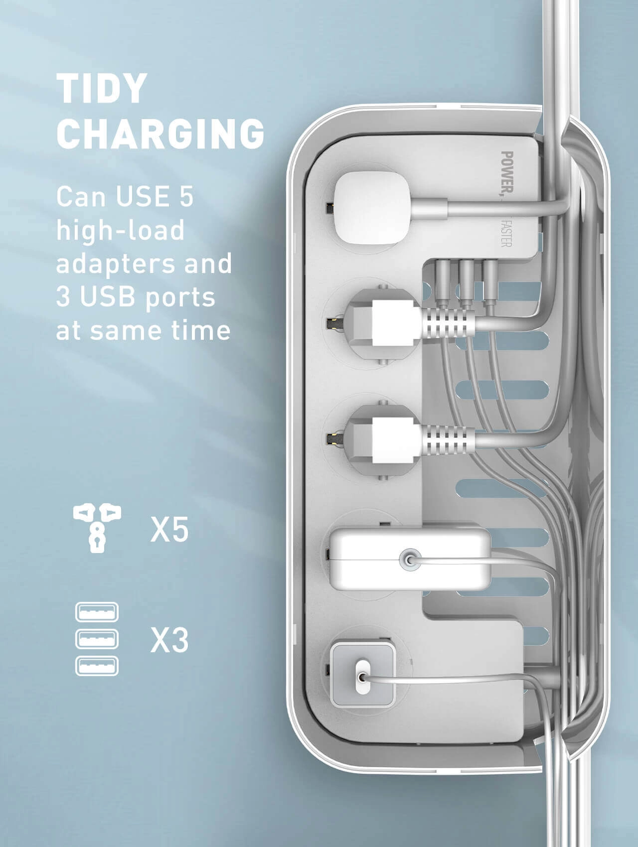 Ldnio SC5309 Power Strip with 3 USB ports with 5 Power Sockets  for sale in Egypt from Games2Egypt