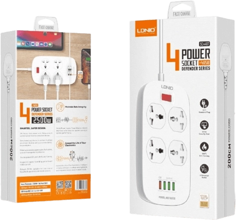 LDNIO DEFENDER SERIES SC4407 - 4 Power Socket 4 + USB  for sale in Egypt from Games2Egypt