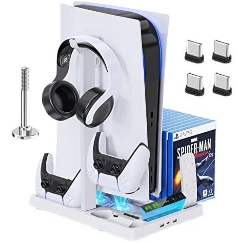 Vertical Stand w/ Headset Holder and Cooling Fan Base for PS5 Console &  Playstation 5 Accessories, 1 Headphone Stand, 2 Controller Chargers, 15  Game