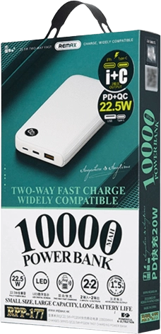 Remax RPP-177 10000 mah LED Power Bank with 22.5W - White  for sale in Egypt from Games2Egypt