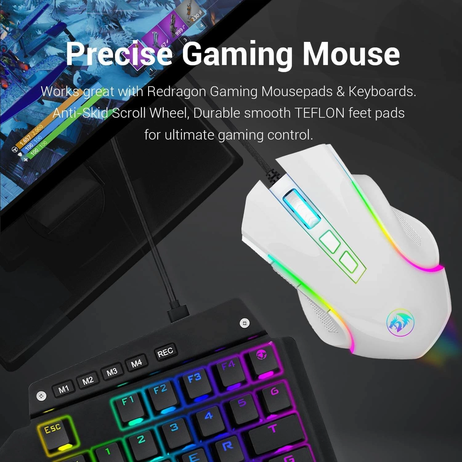 Redragon M607 Griffin RGB Backlit Gaming PC Mouse - White  for sale in Egypt from Games2Egypt