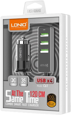 Ldnio C61 Car Charger Power Strip (USB Ports x 4) - 1.2 m  for sale in Egypt from Games2Egypt