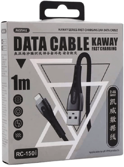 Remax RC-150i Kaiwei USB - Lightning 2.4A Data Cable (1m) - Black  for sale in Egypt from Games2Egypt