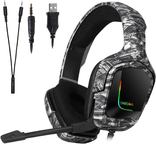 Onikuma K20 RGB Wired Gaming Headphone - Grey and Black Pattern (Camouflage)  for sale in Egypt from Games2Egypt