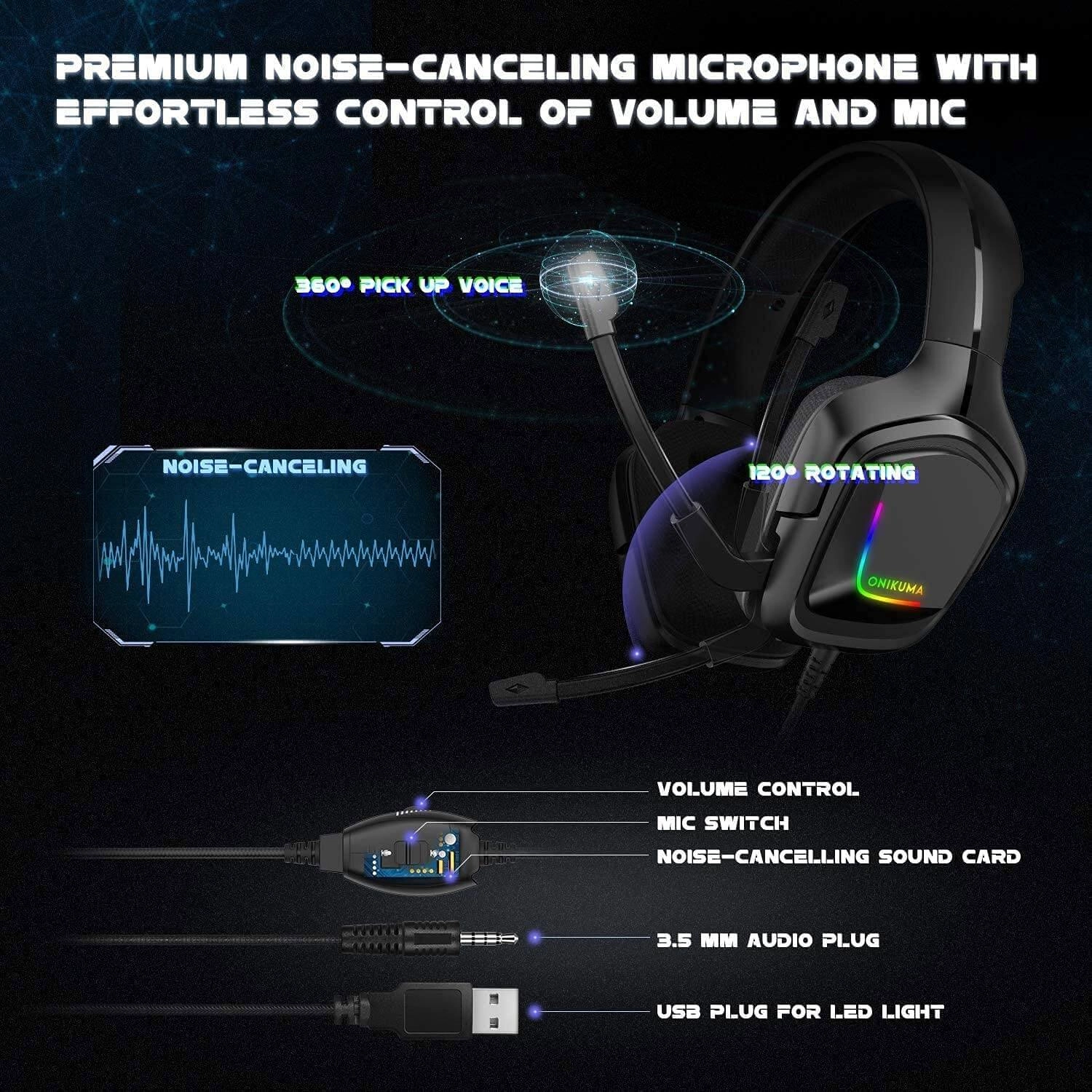 Onikuma K20 Wired RGB Gaming Headphone - Black  for sale in Egypt from Games2Egypt