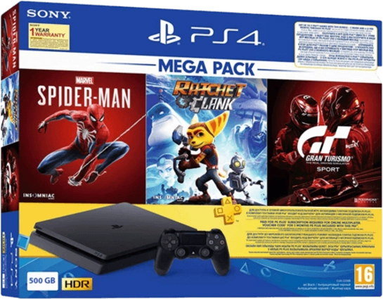 Playstation 4 Slim 500 GB Console Bundle (3 Games & 3 Months PS Plus) - Open Sealed