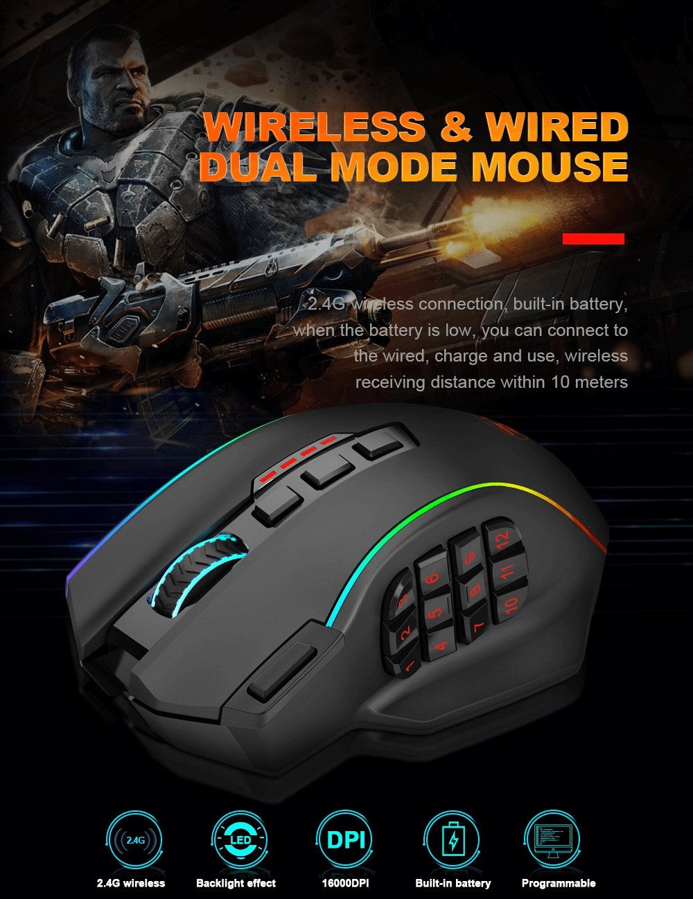  Redragon M901P-KS Gaming Mouse - Black  for sale in Egypt from Games2Egypt