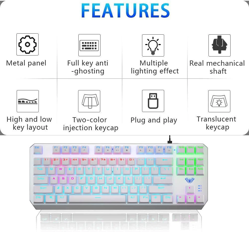 AULA F3087 Mechanical Gaming Keyboard with Red Switches - White  for sale in Egypt from Games2Egypt