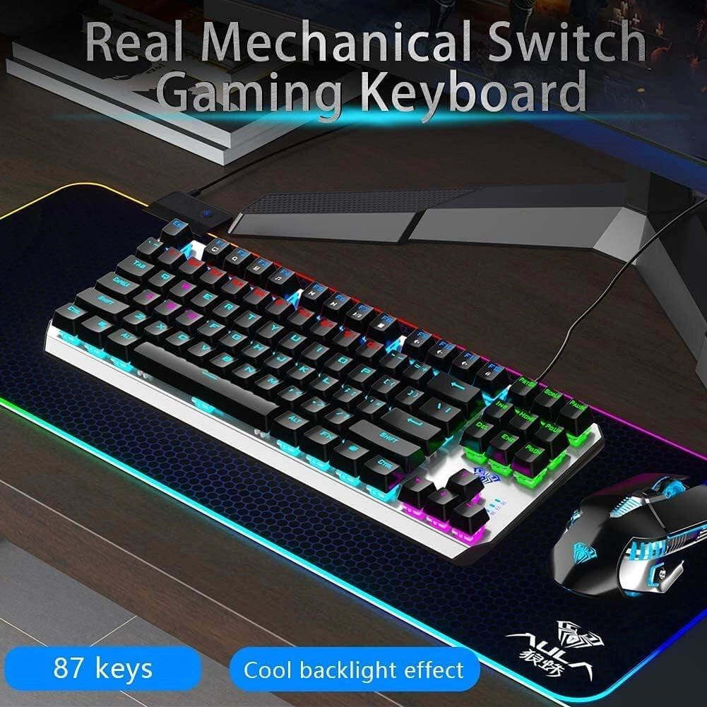 AULA F3087 Mechanical Gaming Keyboard with Blue Switches- Black and White  for sale in Egypt from Games2Egypt