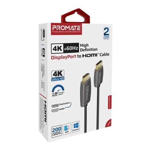 Promate  DisplayPort to HDTV Monitor Cable, UHD 4K 2m  for sale in Egypt from Games2Egypt