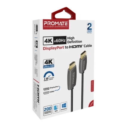 Promate  DisplayPort to HDTV Monitor Cable, UHD 4K 2m