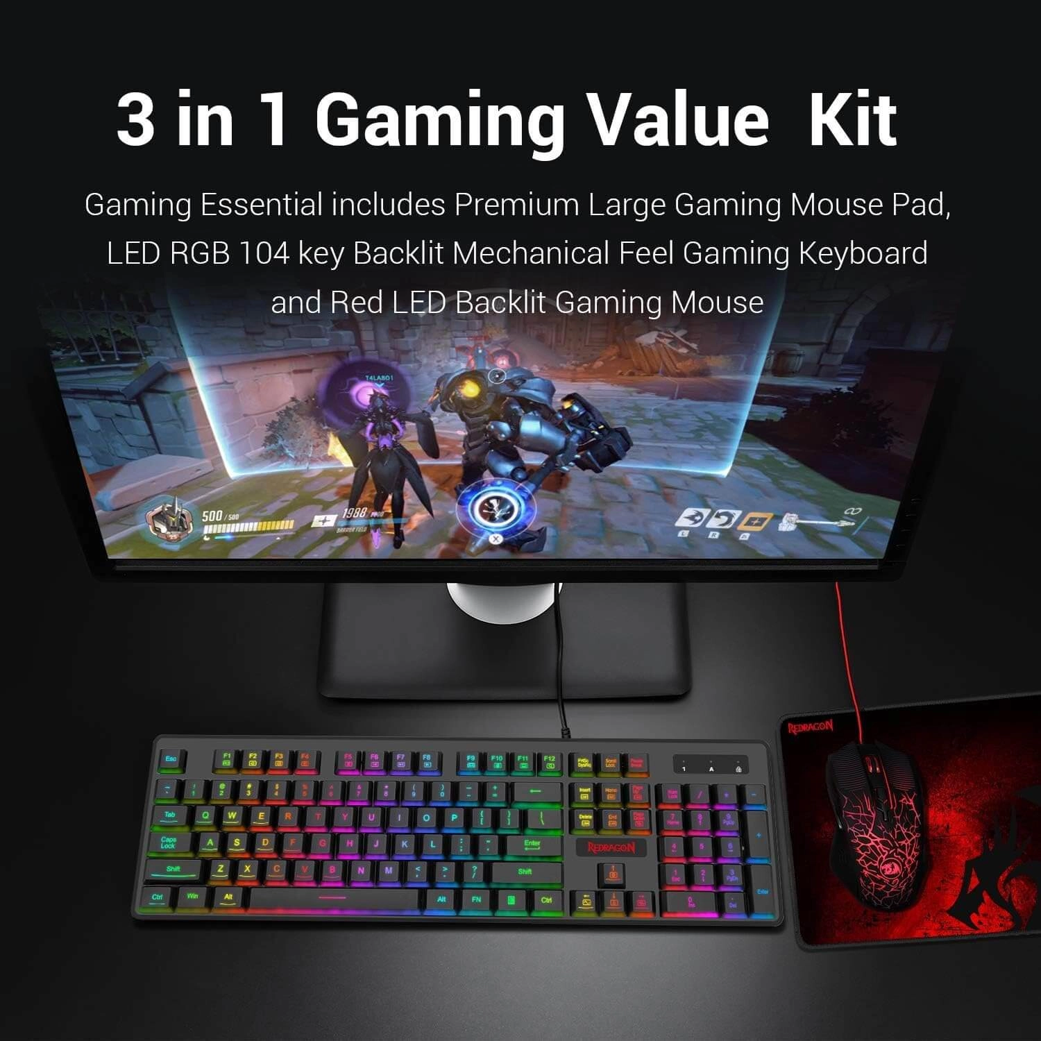 Redragon S107 Combo: Gaming Keyboard and Mouse with Mousepad   for sale in Egypt from Games2Egypt