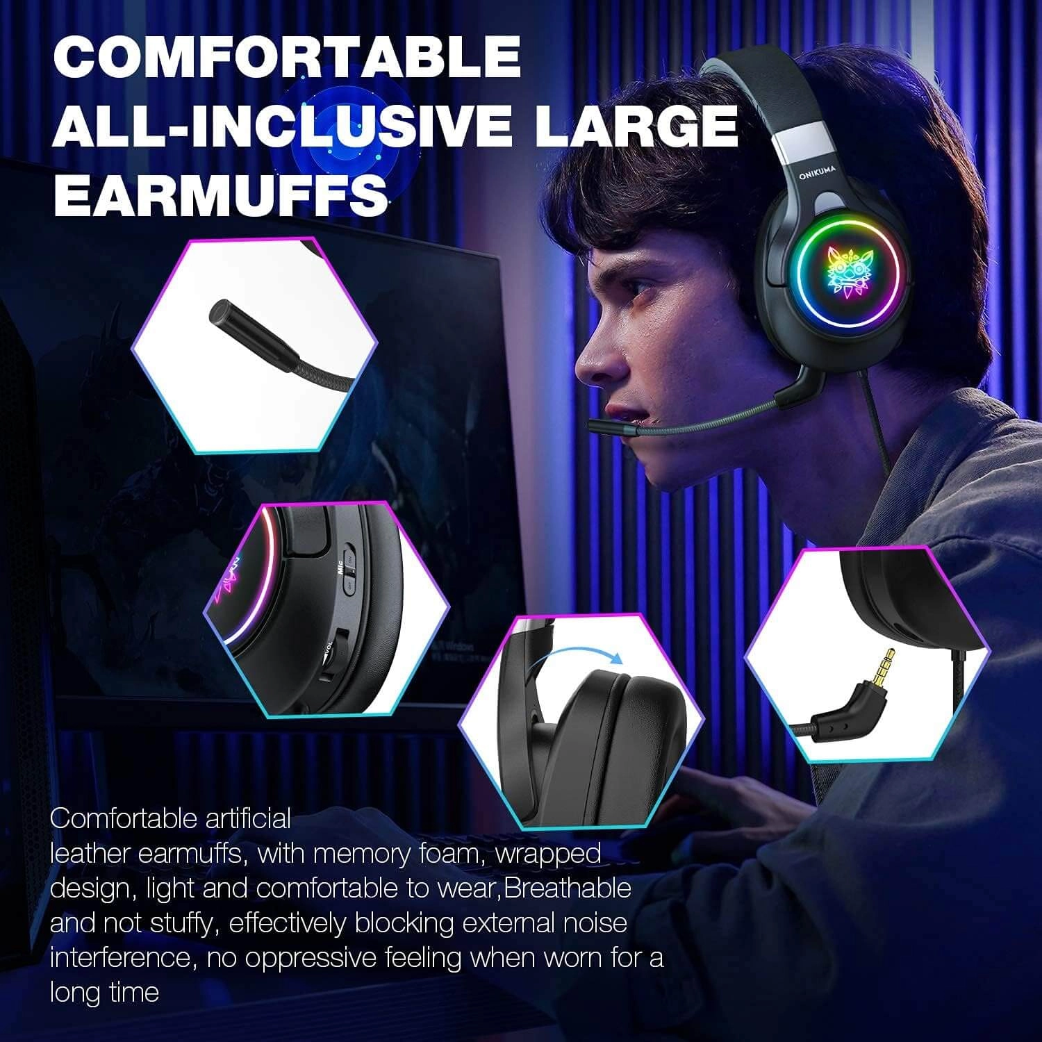 Onikuma K15 RGB Gaming Headset - Black  for sale in Egypt from Games2Egypt