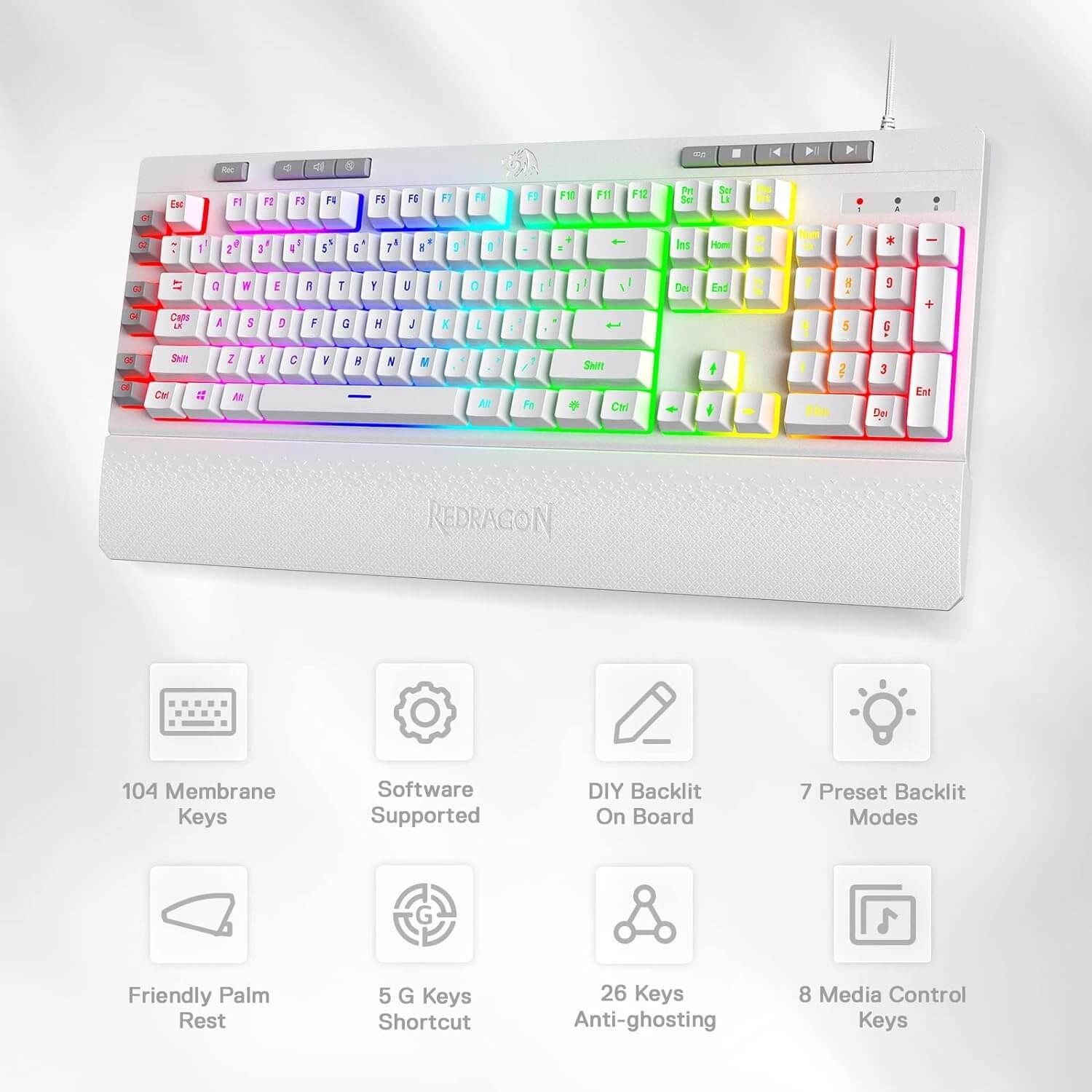 Redragon K512 SHIVA RGB Gaming Keyboard with Red Switches - White  for sale in Egypt from Games2Egypt