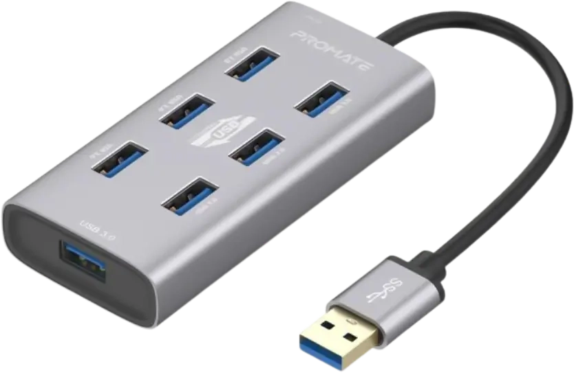 Promate USB Hub EzHub-7 with Type C Adapter - 7 USB Ports  for sale in Egypt from Games2Egypt