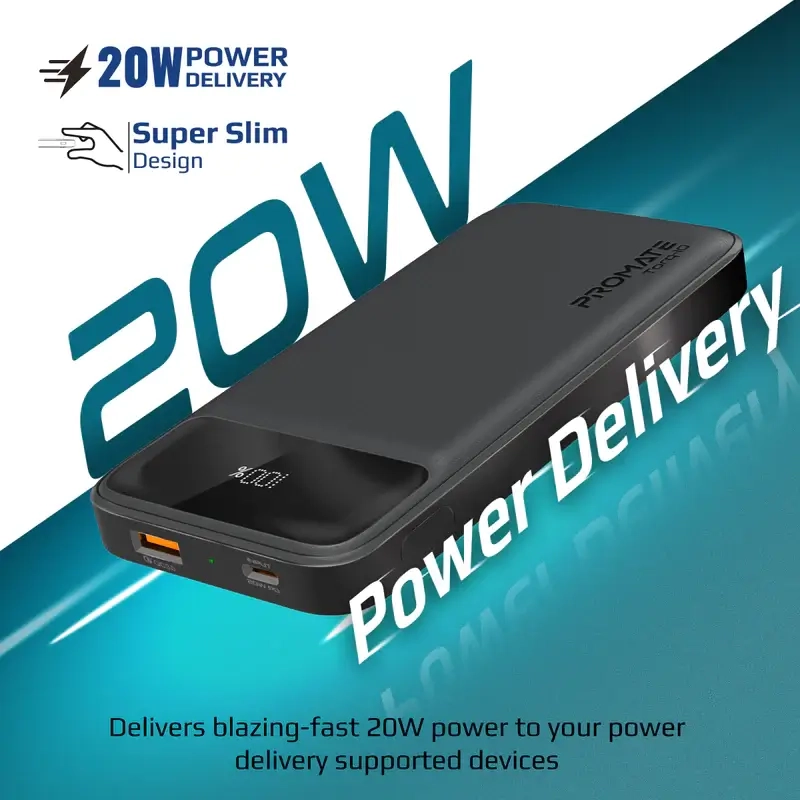 Promate Torq-10 (USB and Type C) Power Bank - Black  for sale in Egypt from Games2Egypt