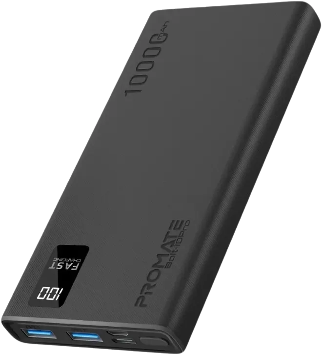 Promate Bolt-10Pro (Micro, المType C and Dual USB) Power Bank - Black  for sale in Egypt from Games2Egypt