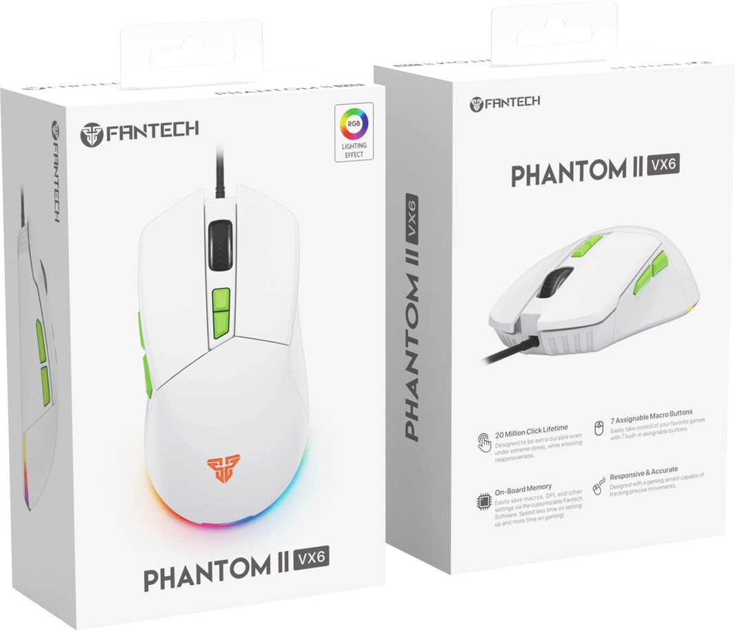 Fantech PHANTOM II VX6 RGB Wired Macro Gaming Mouse - White  for sale in Egypt from Games2Egypt