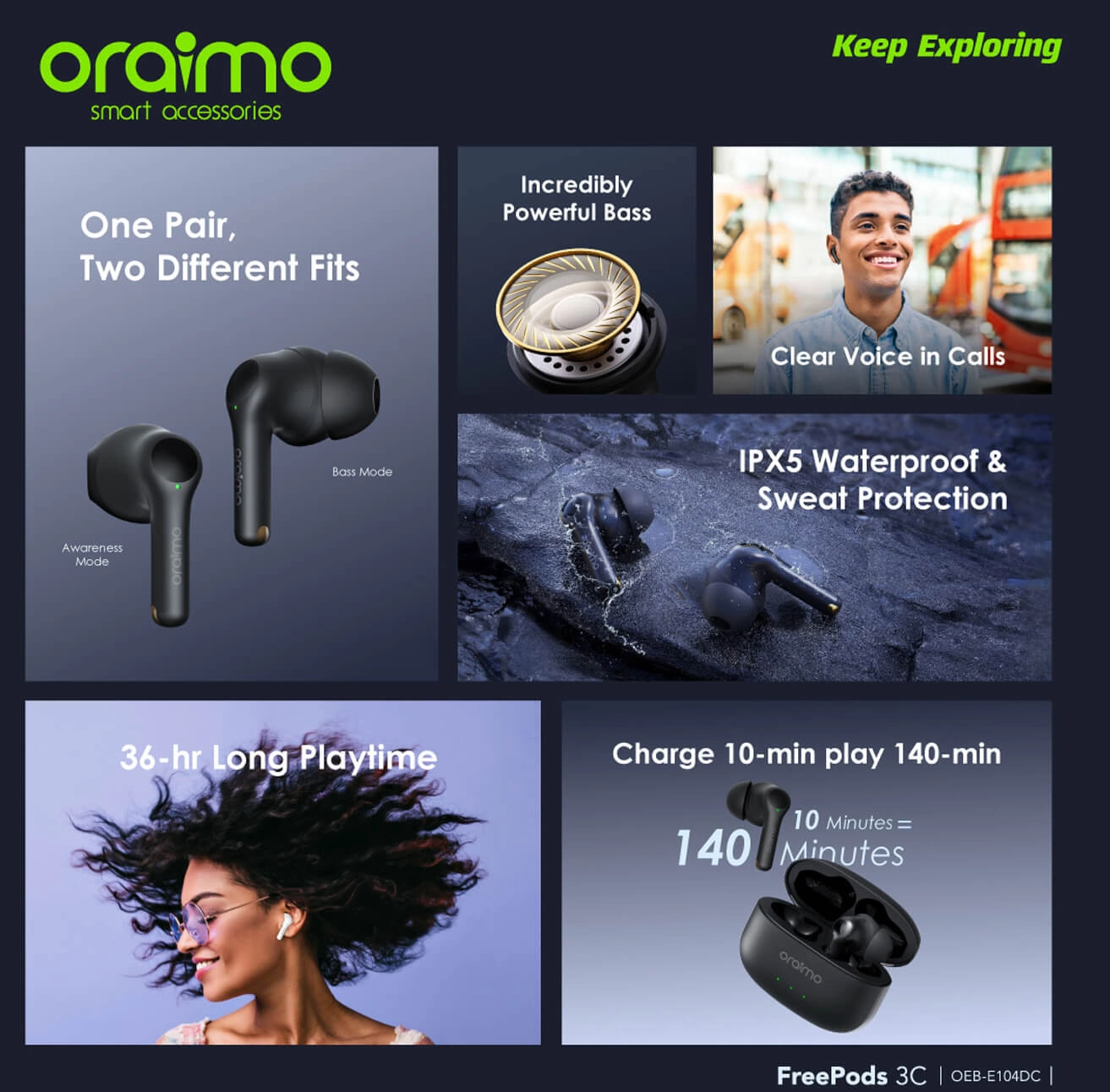 Oraimo FreePods 3C - Black  for sale in Egypt from Games2Egypt