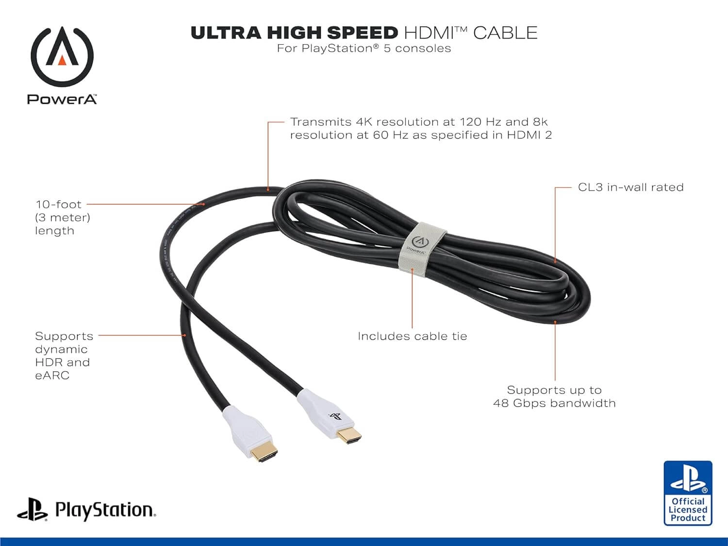 PowerA HDMI PS5 Cable - 3m (10 ft)  for sale in Egypt from Games2Egypt