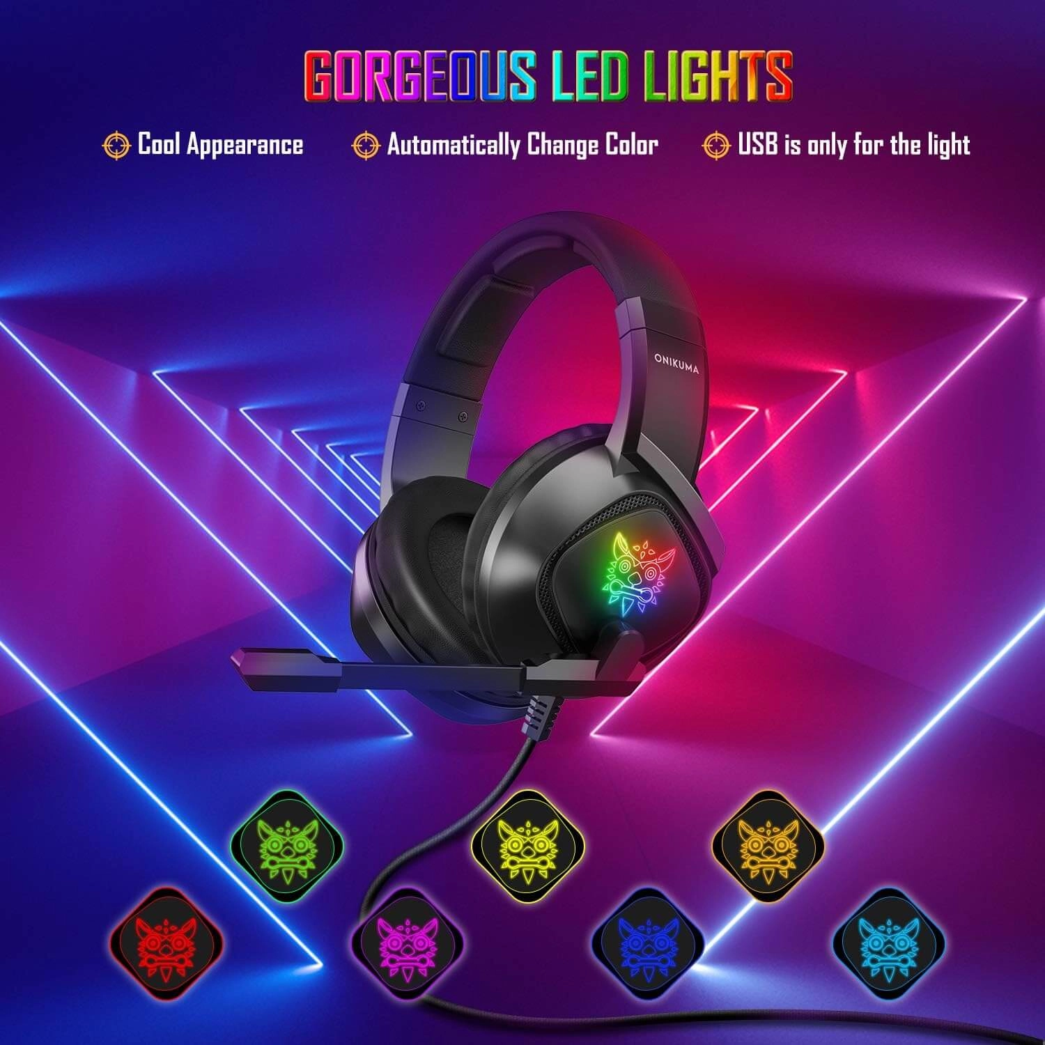 Onikuma K19 RGB Wired Gaming Headset - Black  for sale in Egypt from Games2Egypt